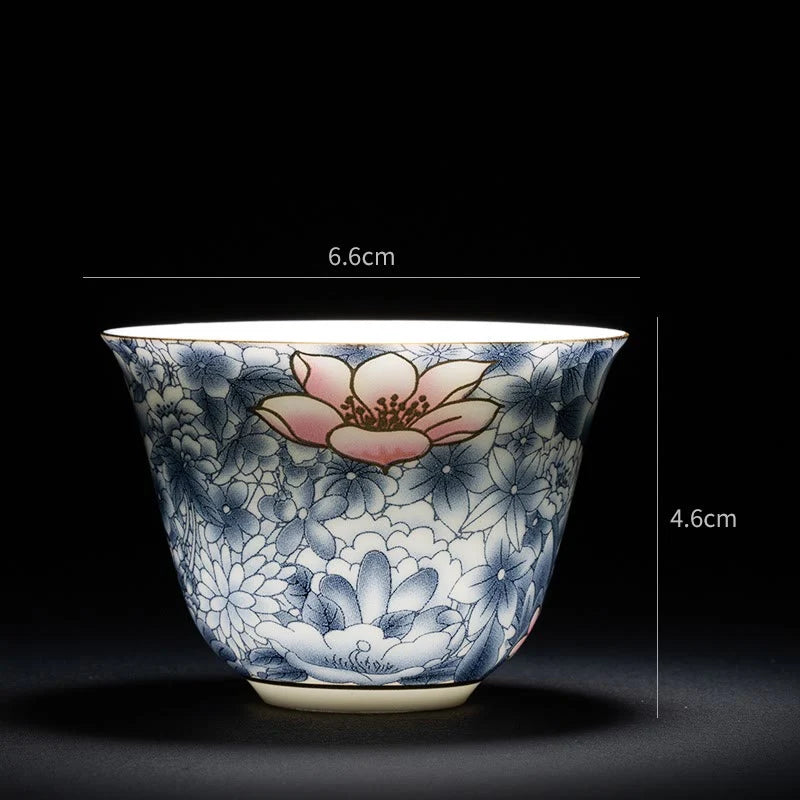 Buddha Stones Colorful Flowers Orchid Sea Waves Blue and White Porcelain Ceramic Teacup Kung Fu Tea Cup