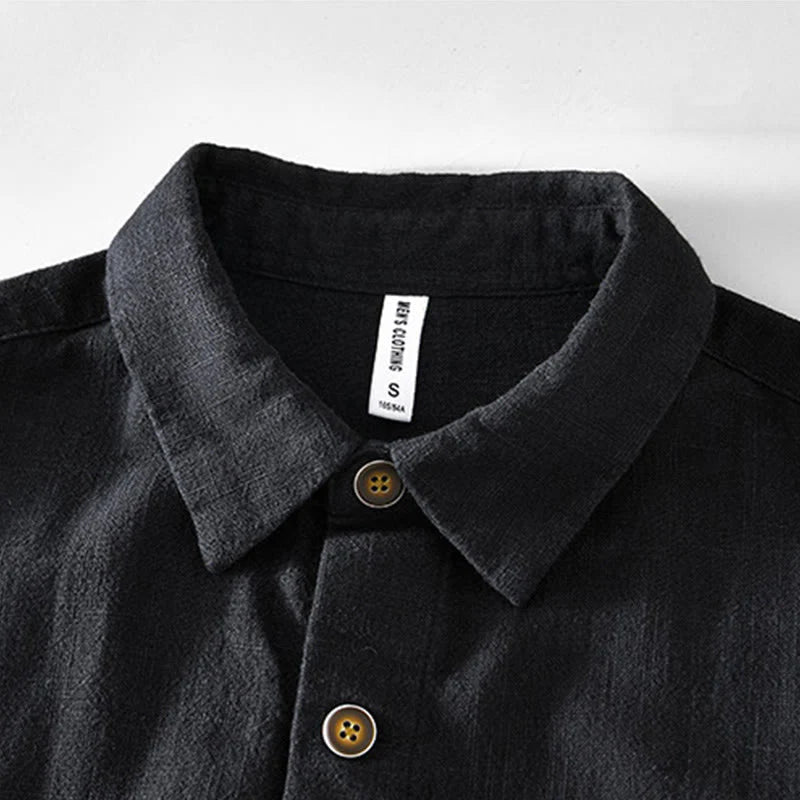 Buddha Stones Commute Plain Simple Buttons Design Men's Long Sleeve Ramie Linen Jacket With Pockets