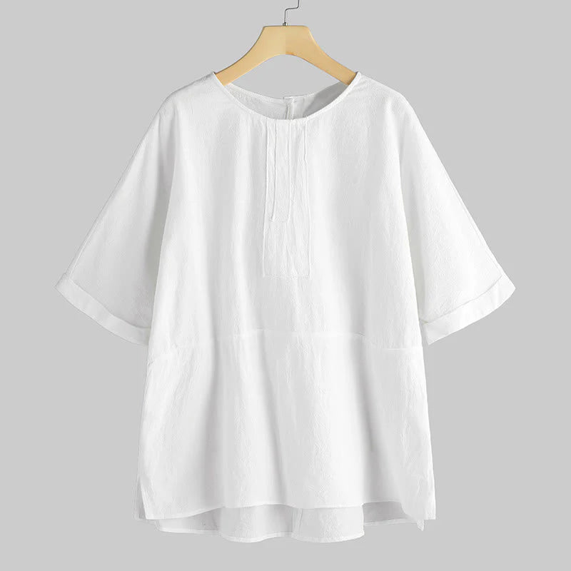 Buddha Stones Summer Casual Plain Half Sleeve Crew Neck Side Slit Women's T-Shirt