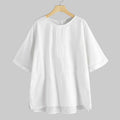 Buddha Stones Summer Casual Plain Half Sleeve Crew Neck Side Slit Women's T-Shirt