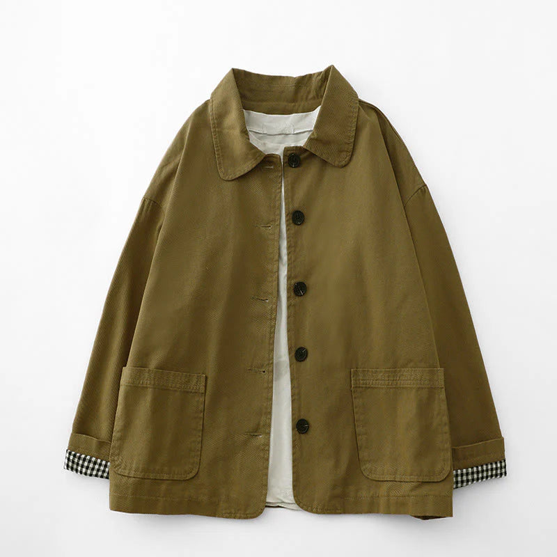 Buddha Stones Commute Patchwork Design Cotton Women's Jacket With Pockets