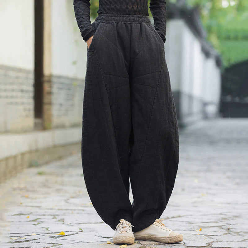 Buddha Stones Plain Cotton Thick Women's 7-8 Length Pants With Pockets