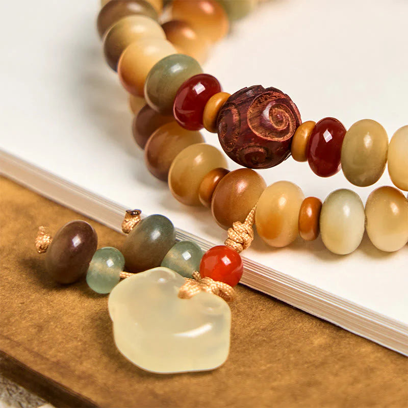 Buddha Stones Colorful Bodhi Seed Peace Lock Charm Wisdom Abacus Beads Double Wrap Bracelet
