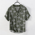 Buddha Stones Cotton Harmonious Lotus Pattern Men's Short Sleeve Half Button Shirt
