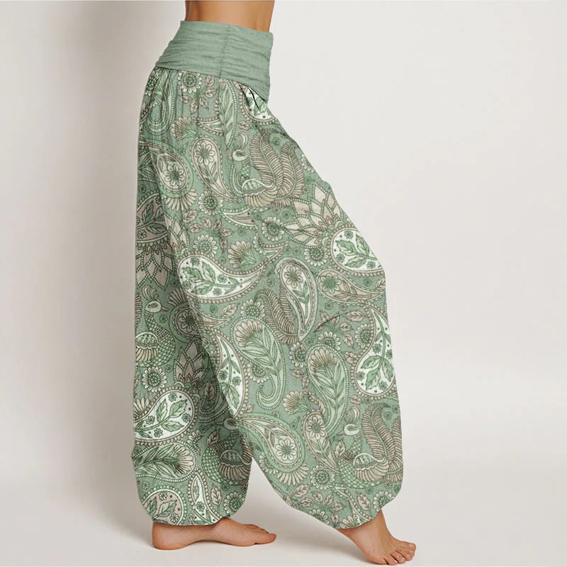 Buddha Stones Cotton Cashew Flower Peacock Sunflower Design Women's Elastic Waist Harem Pants