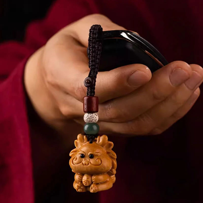 Buddha Stones Year Of The Horse Red Sandalwood Star Moon Bodhi Seed Blessing Key Chain