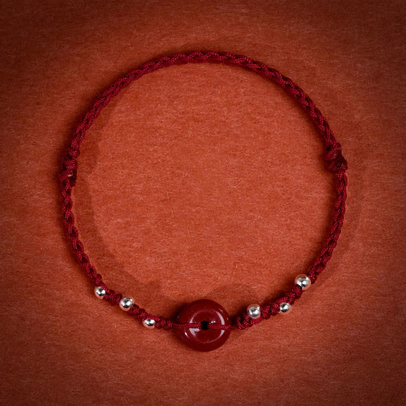Buddha Stones Cinnabar Peace Buckle Handmade String Adjustable Blessing Bracelet Anklet