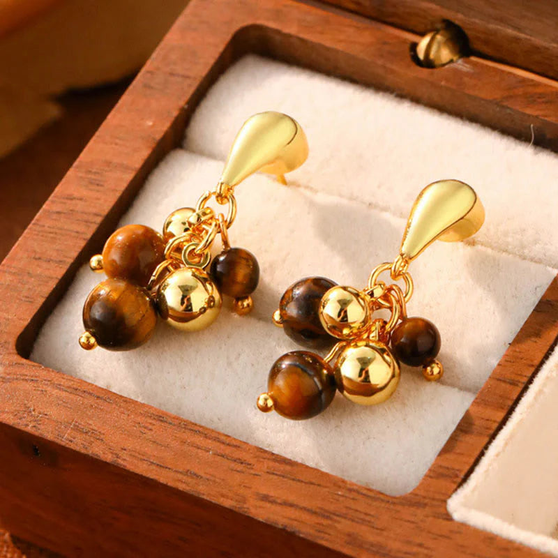 FREE Today: Protection and Healing Tiger Eye Round Bead Fish Tail Irregular Design Earrings