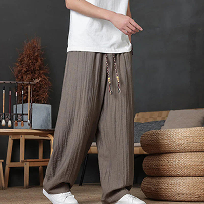 Buddha Stones Casual Plain Color Drawstring Design Men's Pants With Pockets