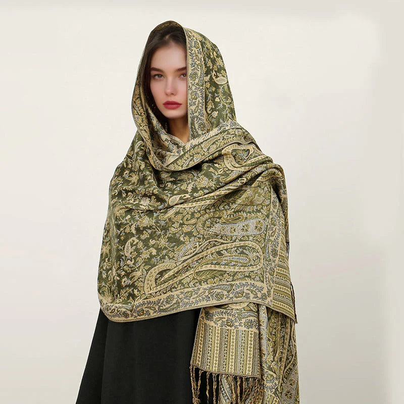 Buddha Stones Ethnic Daily Tibetan Paisley Pattern Tassel Cozy Scarf Shawl