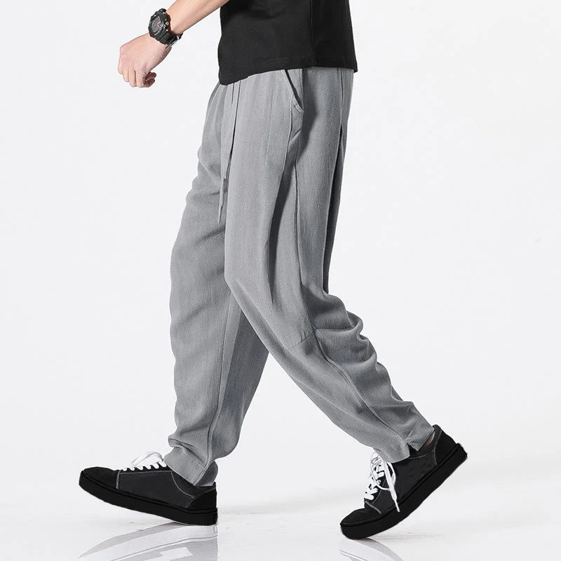 Buddha Stones Drawstring Elastic Waist Ankle-Length Men's Polyester Pants With Pockets