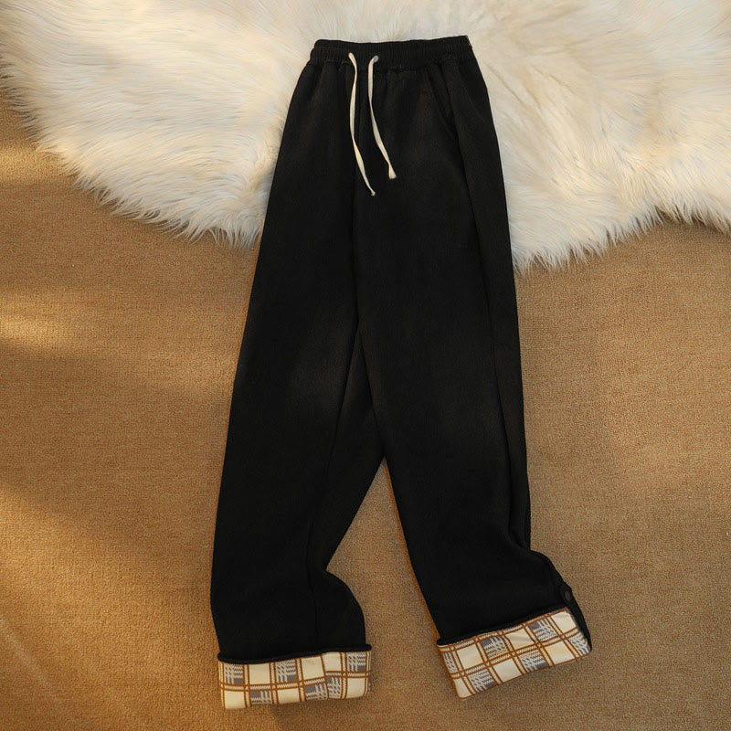 Buddha Stones Women's Patchwork Cotton Corduroy Fleece-Lined Wide Leg Pants With Pockets