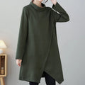 Buddha Stones Winter Irregular Hem Design Mock Neck Long Sleeve Midi Dress With Pockets
