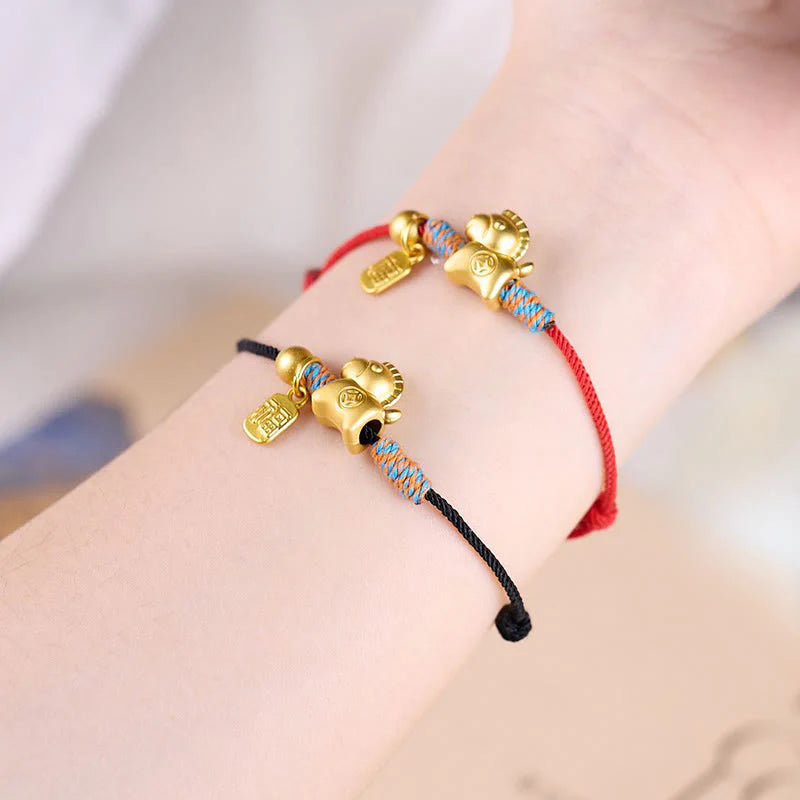 Buddha Stones Year Of The Horse Fu Character Handwoven String Luck Connection Bracelet