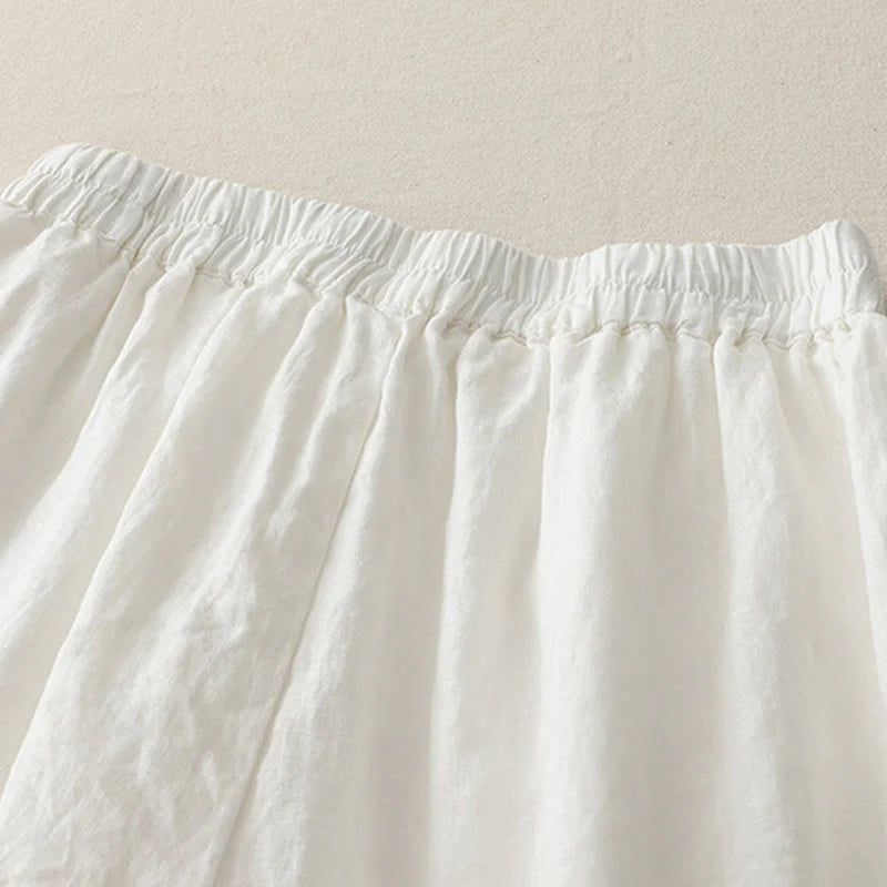 Buddha Stones Casual Plain Tucker Pleats Elastic Women's Polyester Wide Leg Pants With Pockets