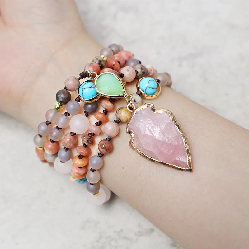 Buddha Stones Natural Rose Quartz Crystal Stone Healing Arrowhead Necklace Pendant