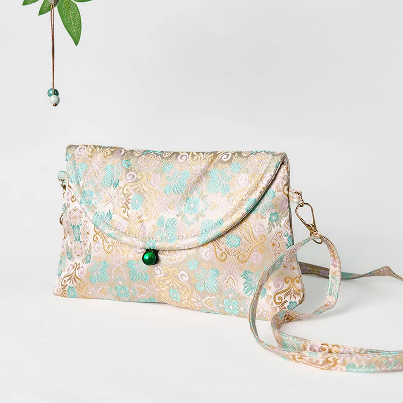 Buddha Stones Retro Flowers Pattern Polyester Cotton Embroidery Crossbody Bag Hangbags