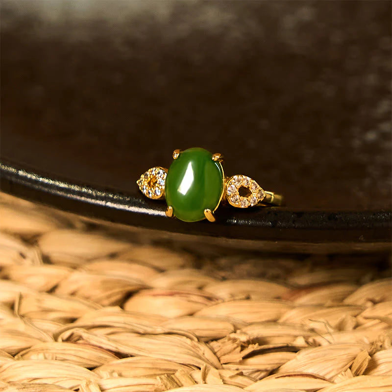 Buddha Stones Natural Jade Adjustable Buckle Prosperity Ring