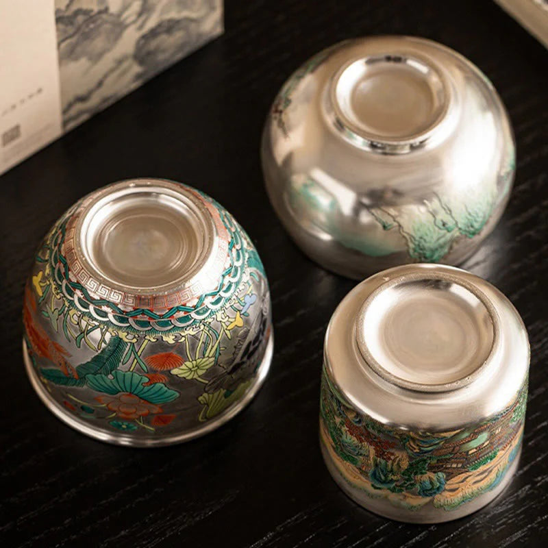 Buddha Stones Fish Lotus Seaweed Valley Mountains Pine Tree Dragon Teacup Kung Fu Tea Cup With Gift Box