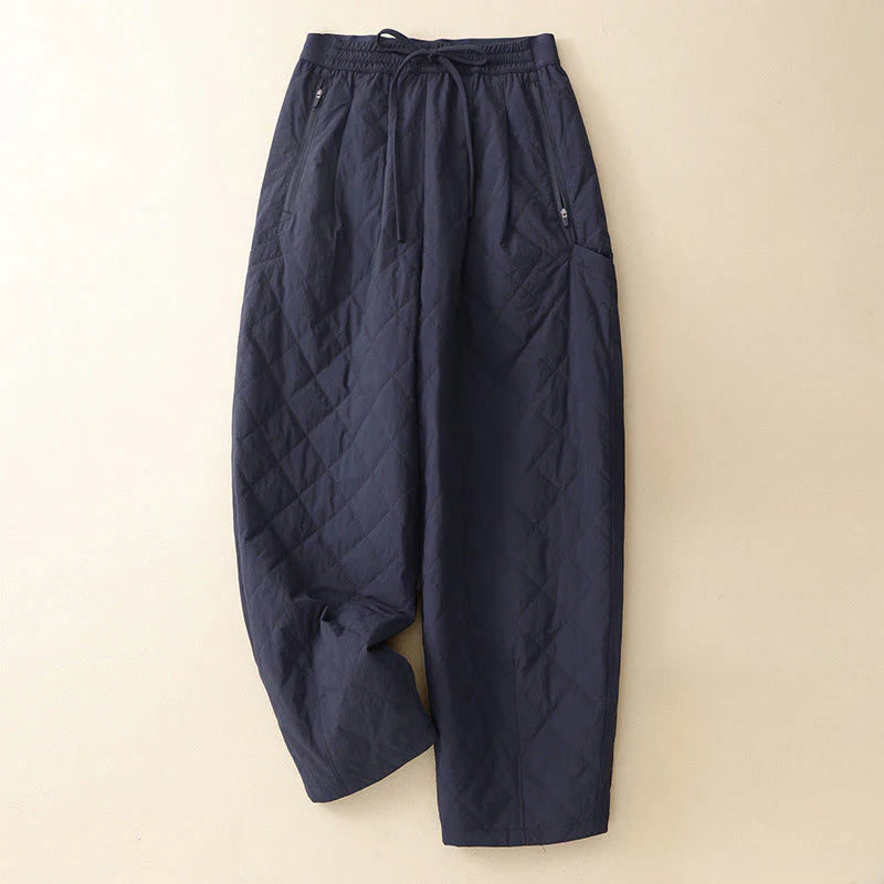 Buddha Stones Winter Lines Elastic Waist Drawstring Cotton Thermal Women's Pants With Zipper Pockets