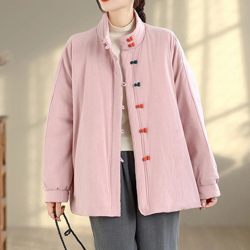 Buddha Stones Women's Winter Chinese Frog-Button Long Sleeve Cotton Thicken Jacket With Pockets