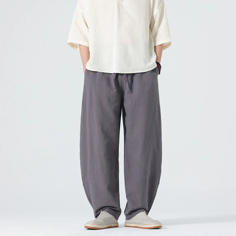 Buddha Stones Spring Pure Color Men's Cotton Drawstring Pants With Pockets