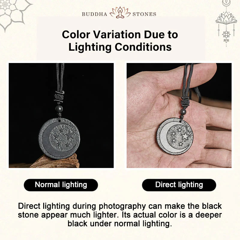 Buddha Stones Moon Star Round Design Authentic Shungite Stone Protection Necklace Pendant