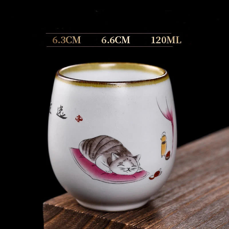 Buddha Stones Cute Lying Cat Branches Teacup Kung Fu Tea Cup