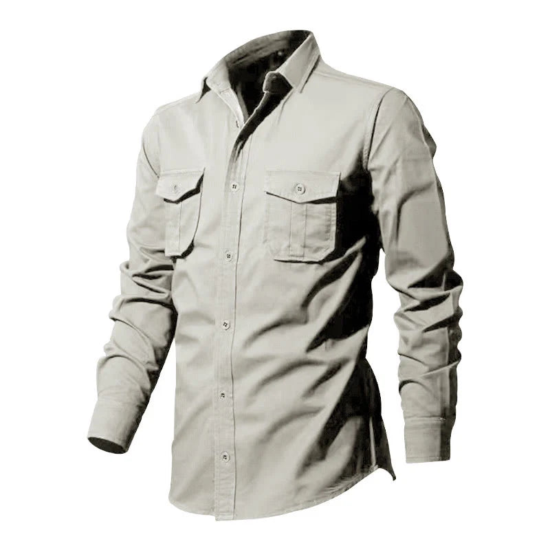 Buddha Stones Solid Color Men's Stand Collar Long Sleeve Shirt With Pockets