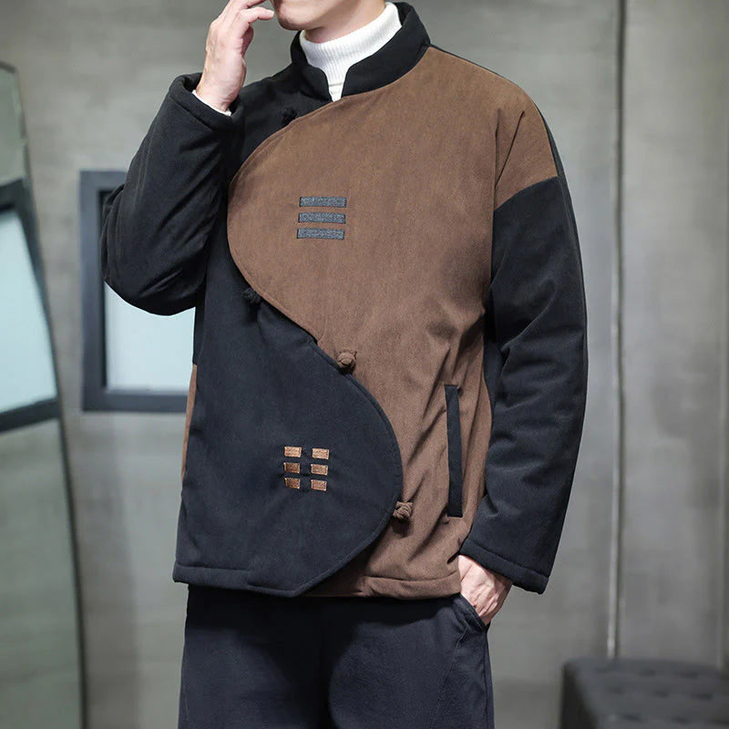 Buddha Stones Winter Yin Yang Tai Chi Corduroy Long Sleeve Men's Jacket With Pockets