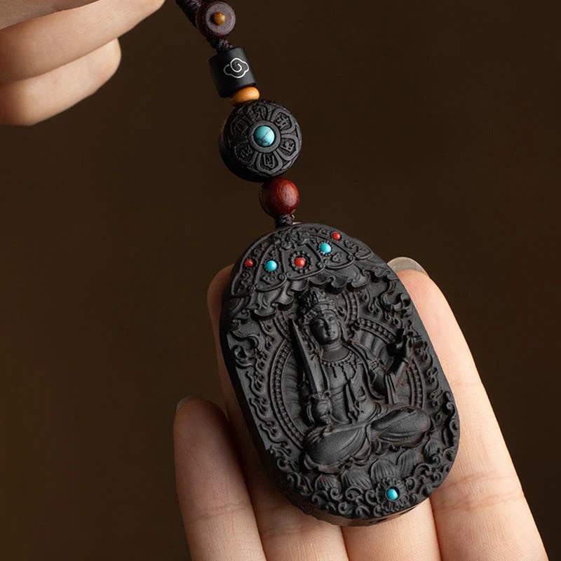Buddha Stones Chinese Zodiac Natal Buddha Year of the Horse Om Mani Padme Hum Lotus Ebony Blessing Key Chain