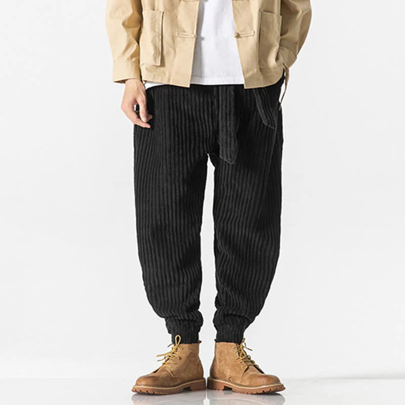 Buddha Stones Winter Solid Color Men's Ankle-Length Corduroy Pants With Pockets
