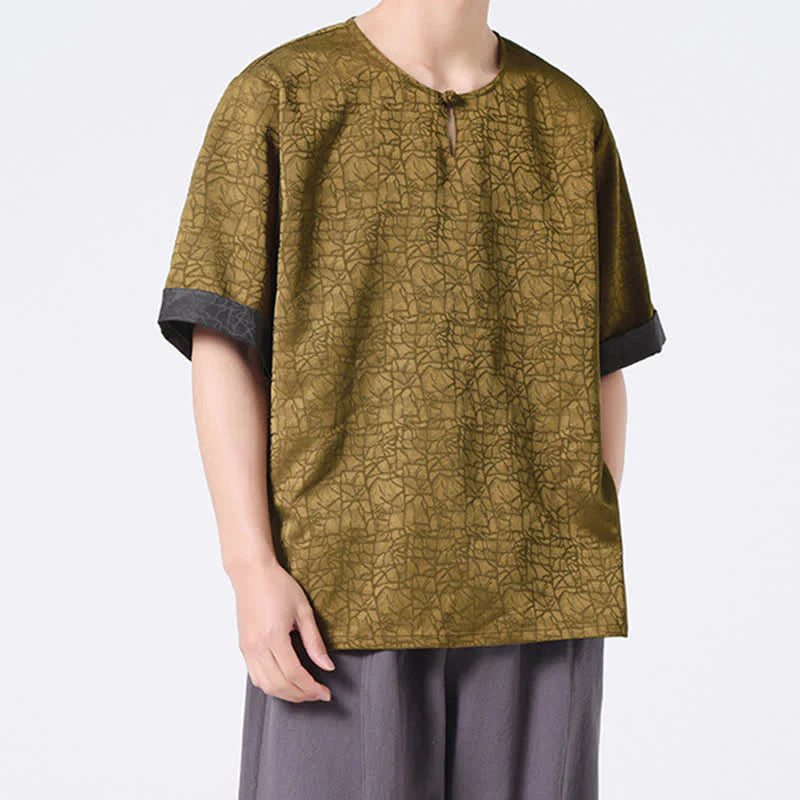 Buddha Stones Summer Retro Crackle Auspicious Cloud Pattern Short Sleeve Men's T-shirt