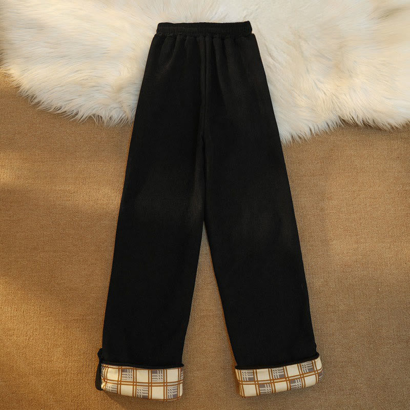 Buddha Stones Women's Patchwork Cotton Corduroy Fleece-Lined Wide Leg Pants With Pockets