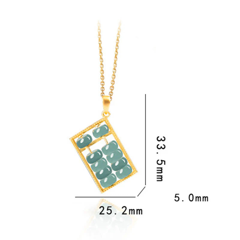 Buddha Stones Natural Jade Abacus Pattern Abundance Titanium Steel Chain Necklace Pendant