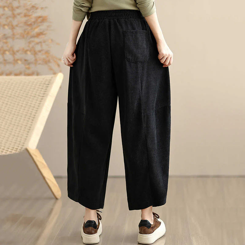 Buddha Stones Women's Fall Patchwork Plain Corduroy Harem Pants With Pockets