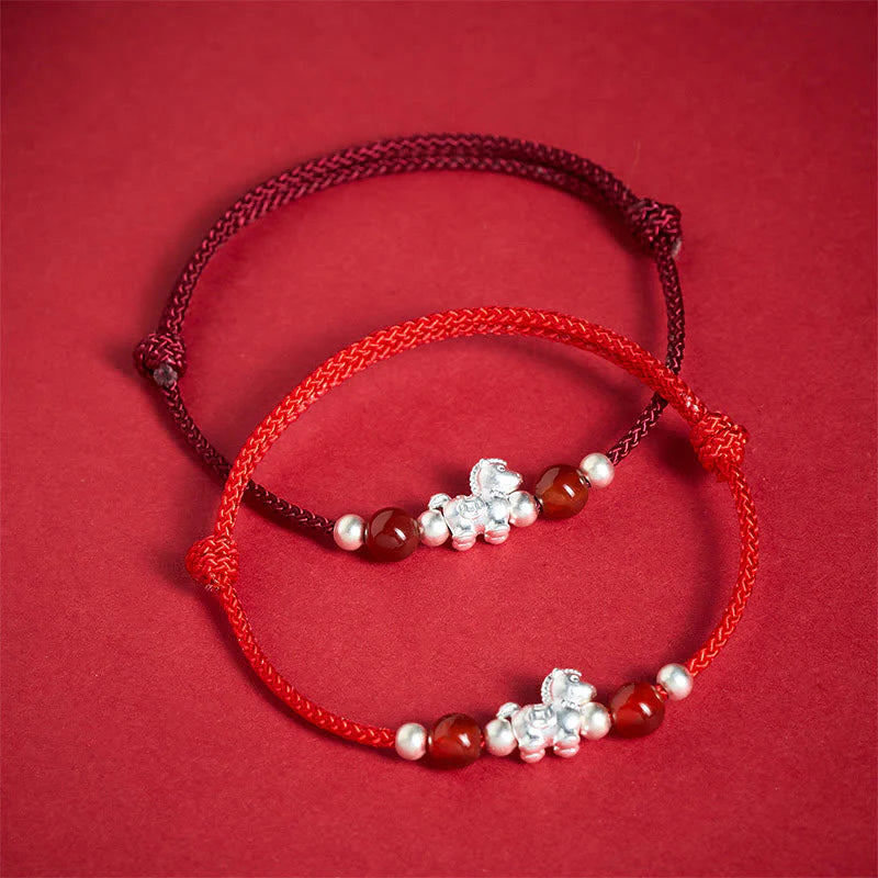 Buddha Stones 999 Sterling Silver Red Agate Year Of The Horse Prosperity String Bracelet
