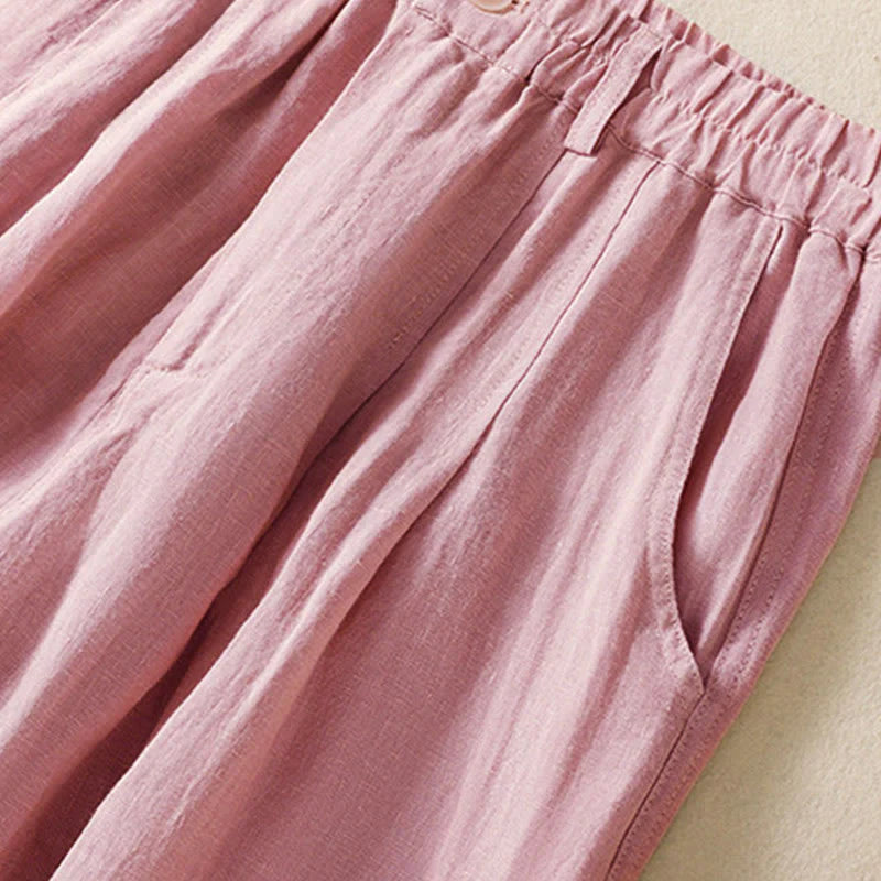 Buddha Stones Summer Button Zipper Ankle-Length Women's Pants With Pockets