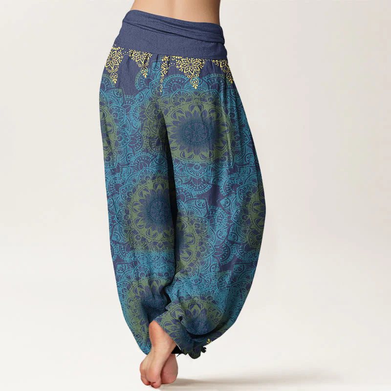 Buddha Stones Cotton Triangular Mandala Patterns Women's Elastic Waist Harem Pants