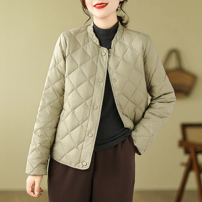 Buddha Stones Women's Fall Long Sleeve Diamond Quilted Design Cotton Thermal Jacket With Pockets