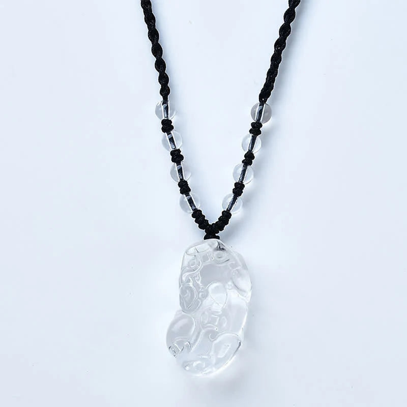 Buddha Stones Natural Clear Quartz Pixiu Clarity Beads Rope Necklace