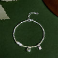 Buddha Stones Copper Plated Silver Fu Character Purse Pearl Blessing Bracelet