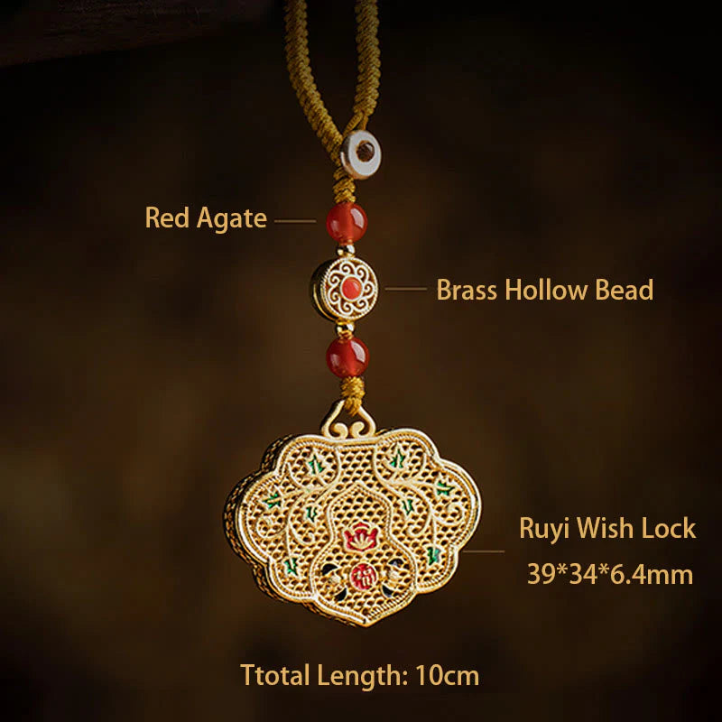 Buddha Stones Lock of Good Wishes Fu Character Luck Blessing Key Chain