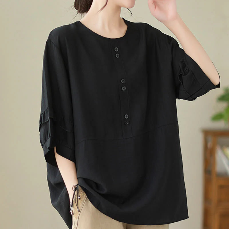 Buddha Stones Casual Summer Plain Crew Neck Women's Polyester Short Sleeve T-shirt