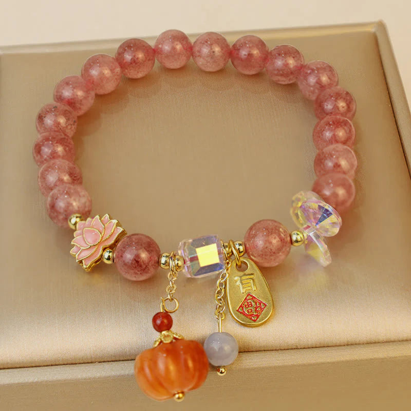 Buddha Stones Natural Strawberry Quartz Fu Character Pumpkin Charm Positive Bracelet (Extra 35% Off | USE CODE: FS35)