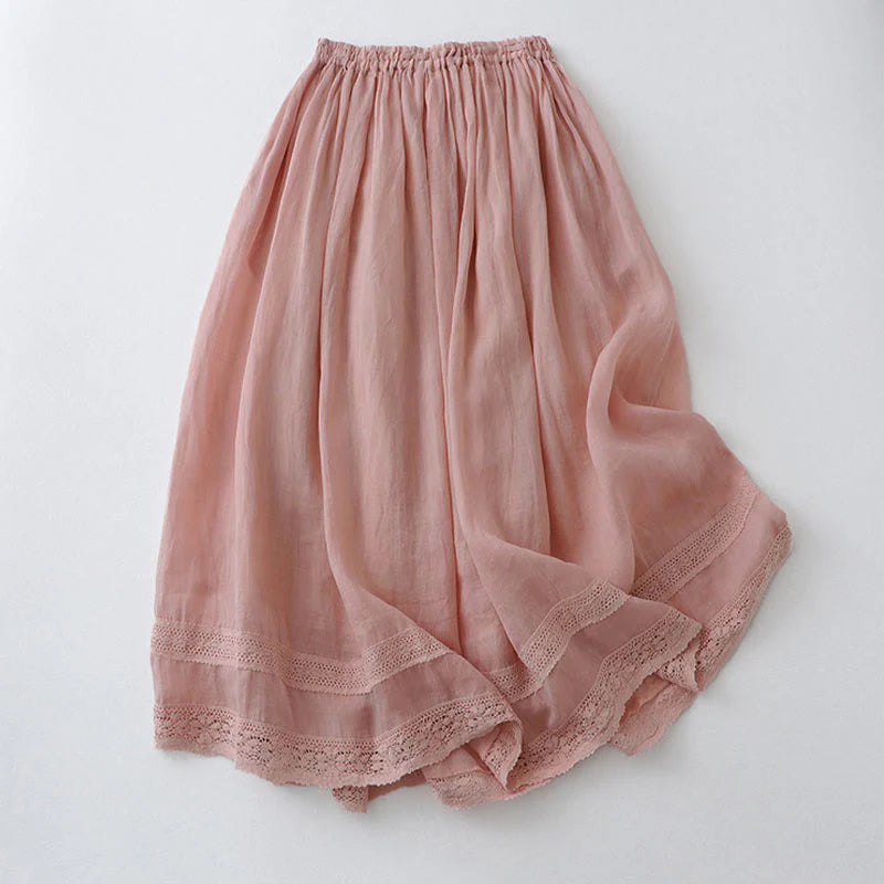 Buddha Stones Solid Lace Elastic Waist Cotton Women's Skirt