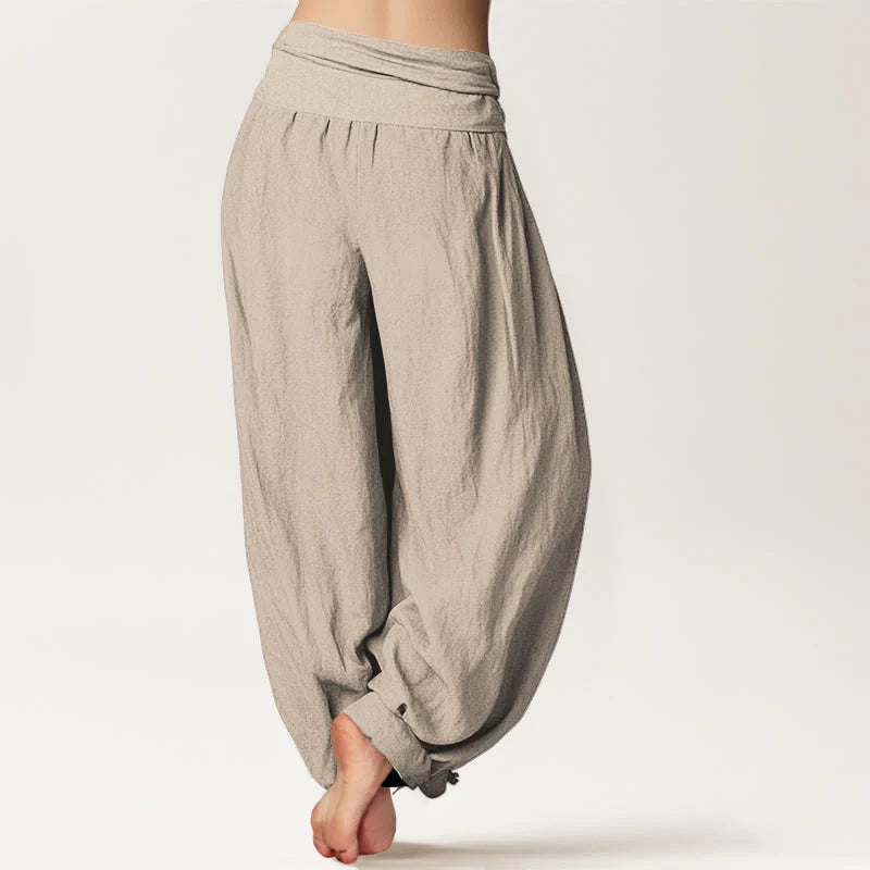 Buddha Stones Lotus Unalome Symbol Pattern Women's Elastic Waist Harem Pure Cotton Pants