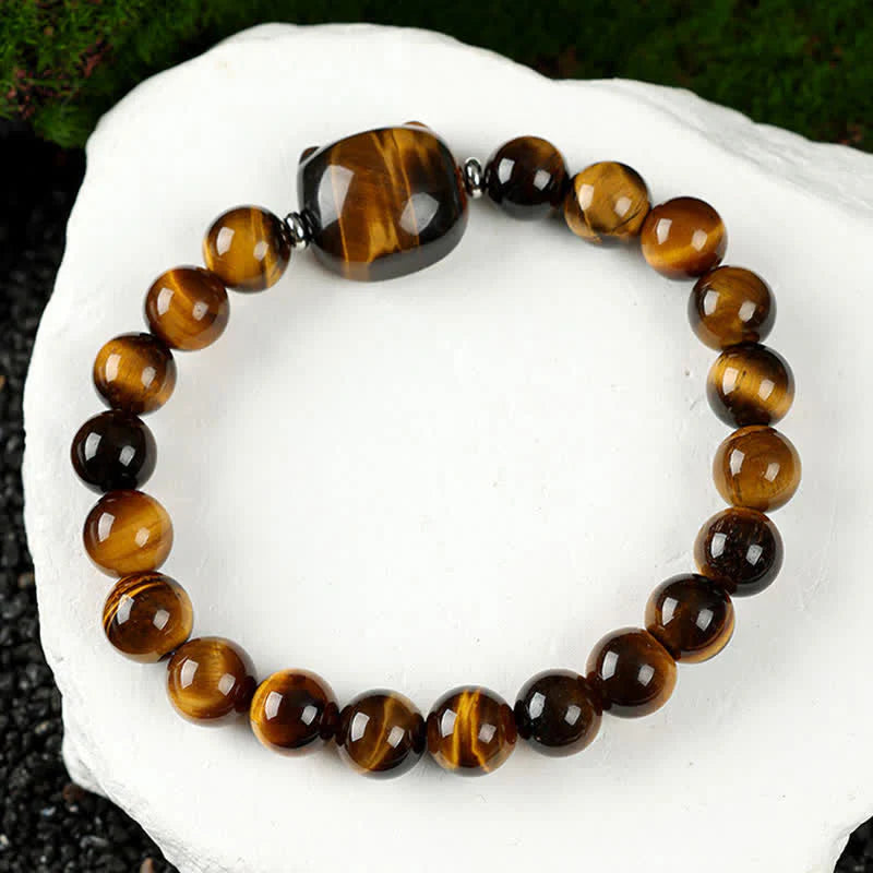 Buddha Stones Cute Cat Design Blue Lace Agate Clear Quartz  Beaded Bracelet