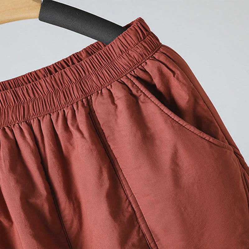 Buddha Stones Winter Elastic Waist Cotton Thermal Women's Cropped 7-8 Length Harem Pants With Pockets