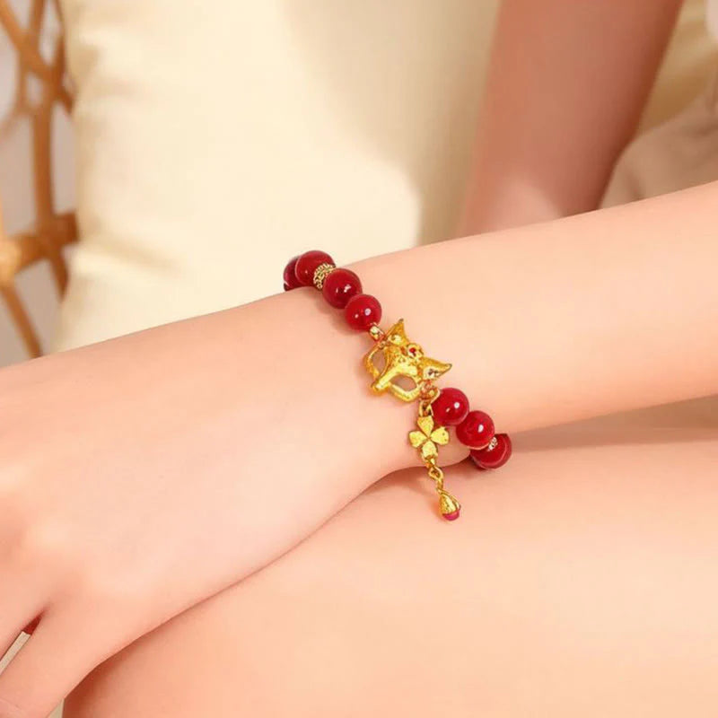 Buddha Stones Nine Tailed Fox South Red Agate Success Bracelet